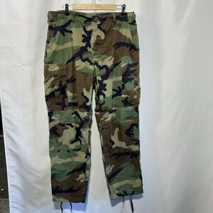 Vintage US Military Cargo Pants Mens Large Regular Woodland Camo Ripstop BDU USA